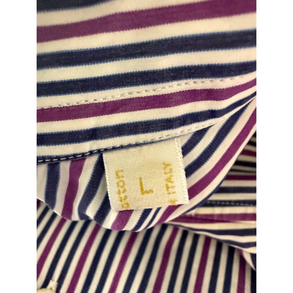 Brioni Mens Dress Shirt Large Purple Navy Blue Striped Cotton Long Sleeve Italy - Picture 5 of 7